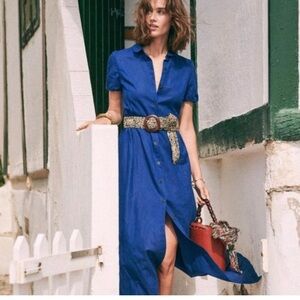 NWT sezane blue Clarisse maxi button down dress size 36